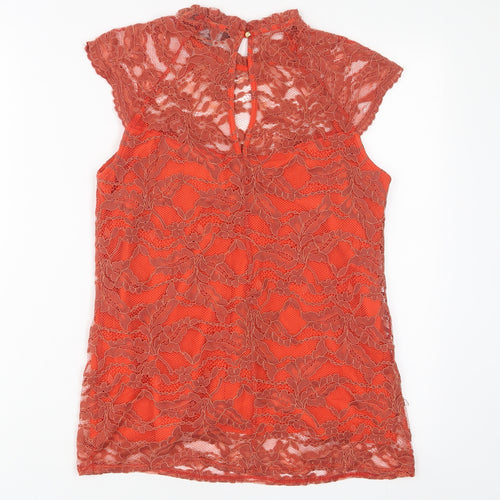 Dorothy Perkins Womens Orange Nylon Basic T-Shirt Size 10 Round Neck