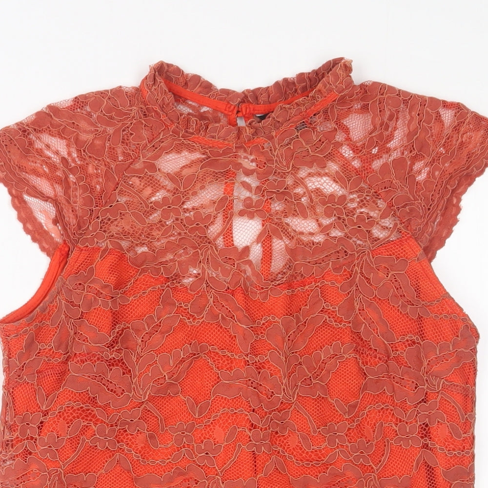 Dorothy Perkins Womens Orange Nylon Basic T-Shirt Size 10 Round Neck