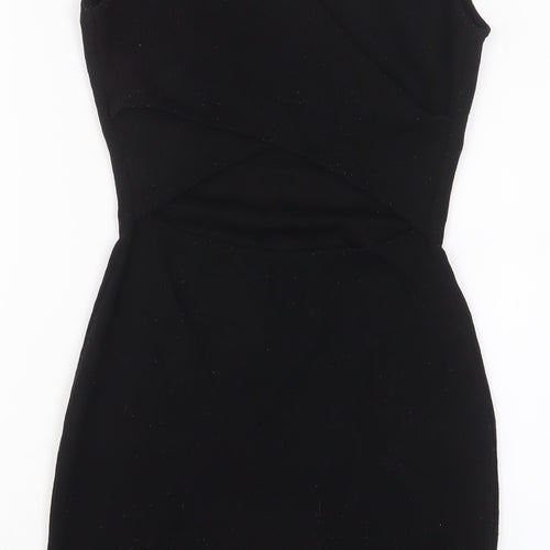 Mango Womens Black Polyester Bodycon Size S V-Neck Pullover