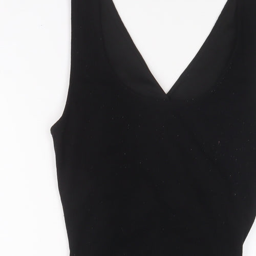 Mango Womens Black Polyester Bodycon Size S V-Neck Pullover