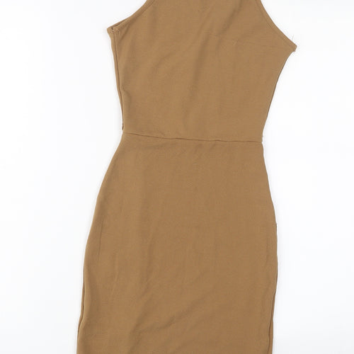 PRETTYLITTLETHING Womens Brown Polyester Bodycon Size 4 Square Neck Pullover