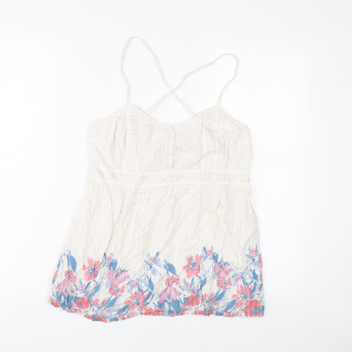 Fat Face Womens White Cotton Camisole Tank Size 12 V-Neck - Embroidered