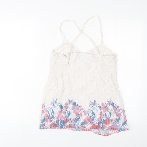 Fat Face Womens White Cotton Camisole Tank Size 12 V-Neck - Embroidered