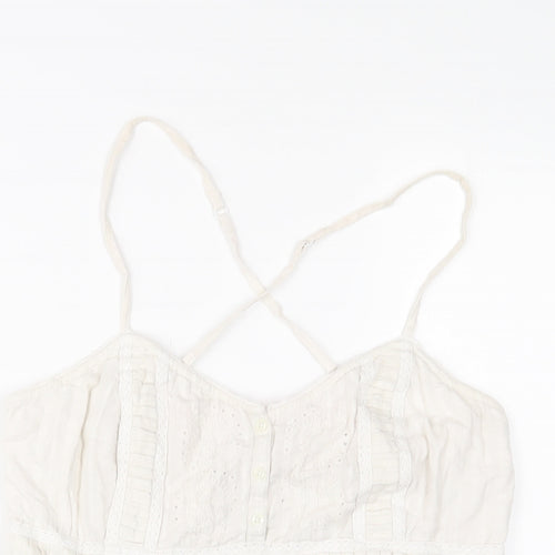 Fat Face Womens White Cotton Camisole Tank Size 12 V-Neck - Embroidered