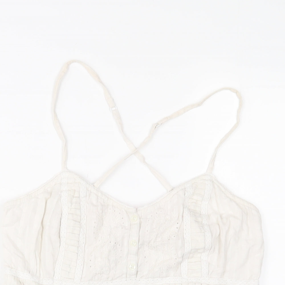 Fat Face Womens White Cotton Camisole Tank Size 12 V-Neck - Embroidered