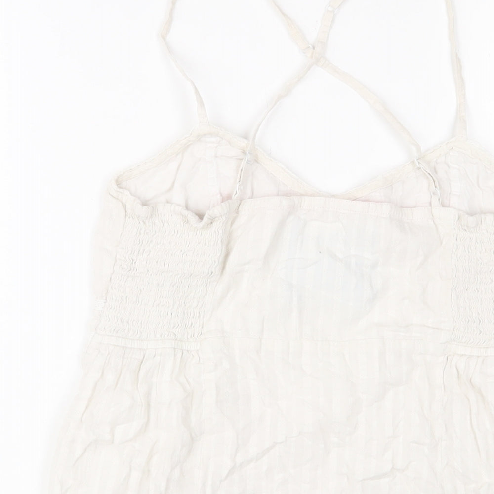 Fat Face Womens White Cotton Camisole Tank Size 12 V-Neck - Embroidered
