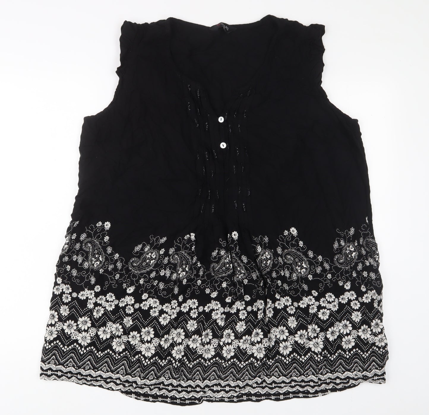 Yours Womens Black Floral Viscose Basic Tank Size 26 V-Neck - Pleated, Sequins