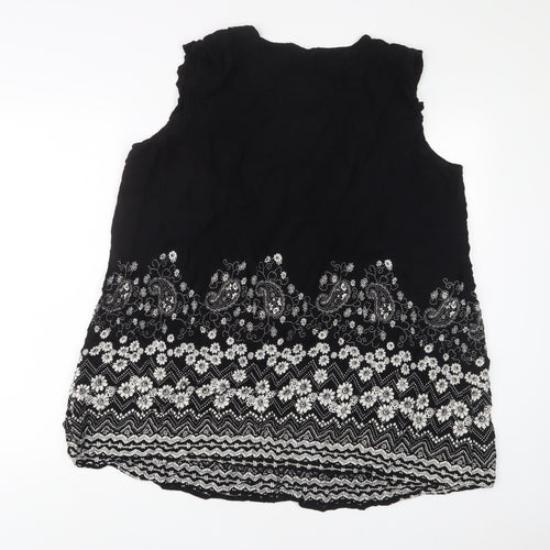 Yours Womens Black Floral Viscose Basic Tank Size 26 V-Neck - Pleated, Sequins