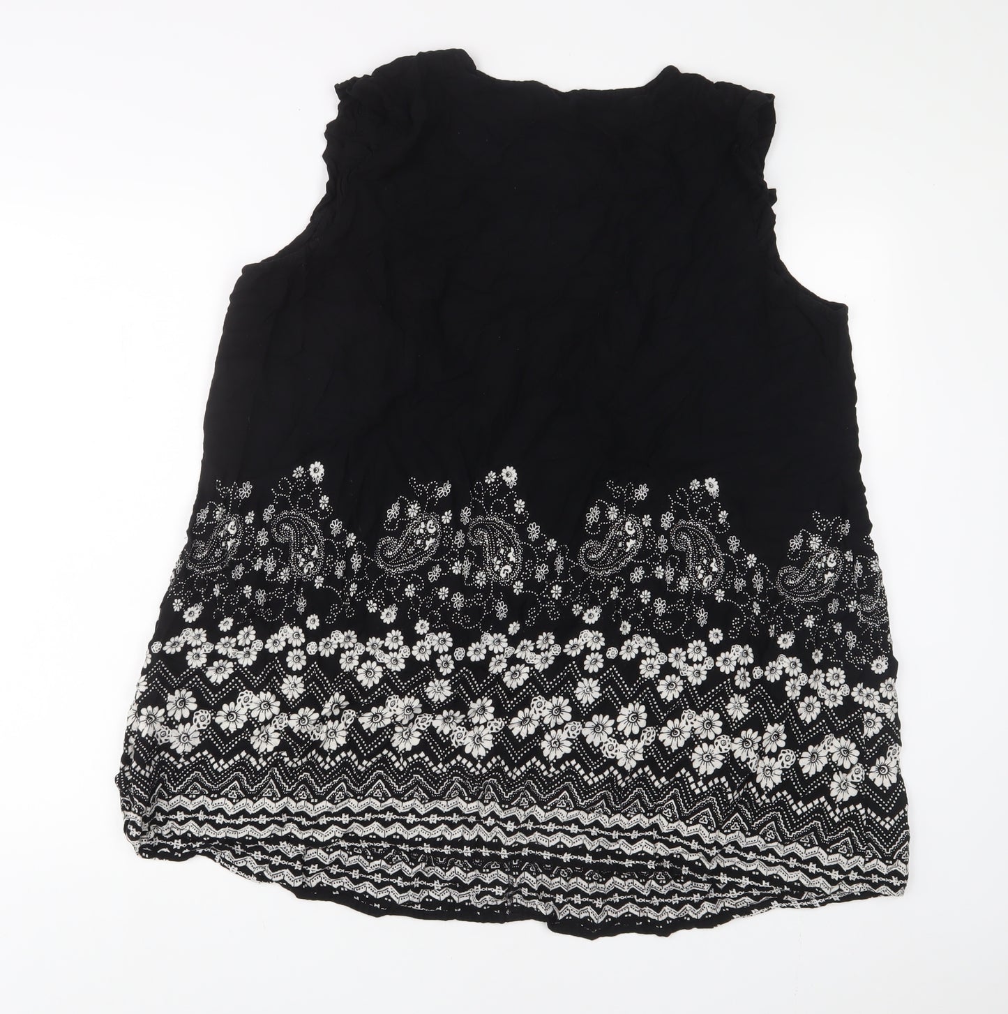 Yours Womens Black Floral Viscose Basic Tank Size 26 V-Neck - Pleated, Sequins