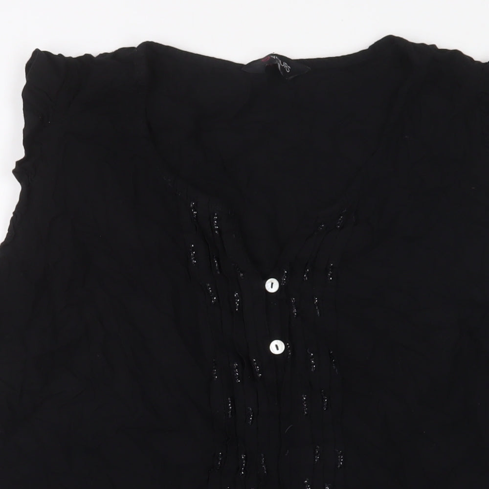 Yours Womens Black Floral Viscose Basic Tank Size 26 V-Neck - Pleated, Sequins