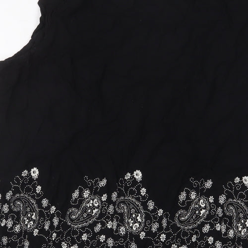 Yours Womens Black Floral Viscose Basic Tank Size 26 V-Neck - Pleated, Sequins