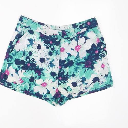 Lipsy Womens Green Floral Polyester Basic Shorts Size 8 Regular Hook & Eye