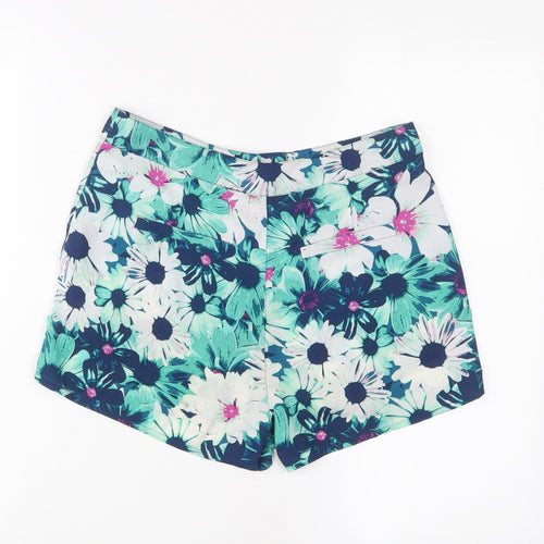 Lipsy Womens Green Floral Polyester Basic Shorts Size 8 Regular Hook & Eye