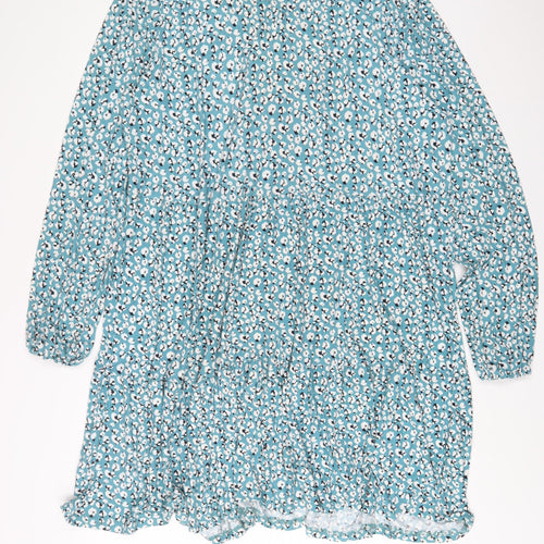 Pebble Bay Womens Blue Geometric Polyester A-Line Size 18 Crew Neck Button