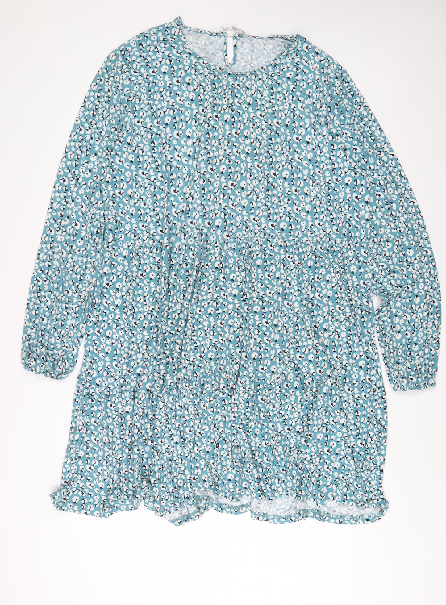 Pebble Bay Womens Blue Geometric Polyester A-Line Size 18 Crew Neck Button