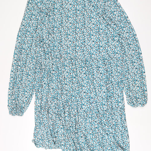 Pebble Bay Womens Blue Geometric Polyester A-Line Size 18 Crew Neck Button