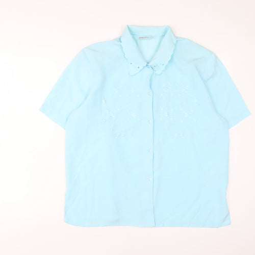Rosy Womens Blue Polyester Basic Button-Up Size 18 Collared - Embroidered