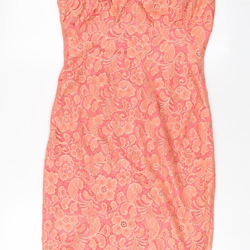 NEXT Womens Pink Nylon Sheath Size 8 Scoop Neck Zip - Pleated