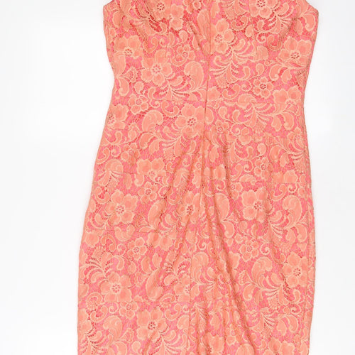 NEXT Womens Pink Nylon Sheath Size 8 Scoop Neck Zip - Pleated