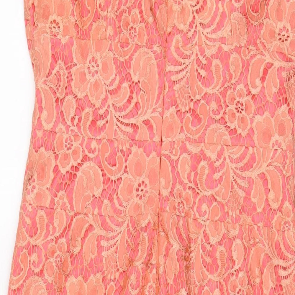 NEXT Womens Pink Nylon Sheath Size 8 Scoop Neck Zip - Pleated