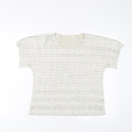 Chanti Womens Silver Polyester Basic T-Shirt Size L Crew Neck - Pleated