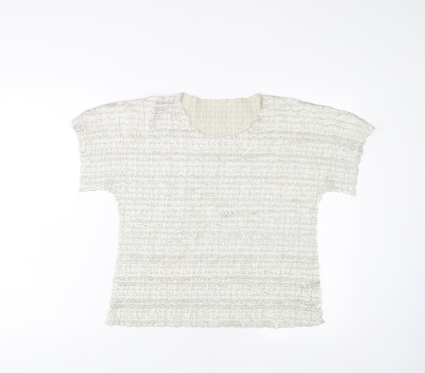 Chanti Womens Silver Polyester Basic T-Shirt Size L Crew Neck - Pleated