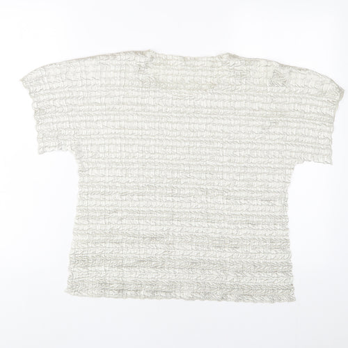 Chanti Womens Silver Polyester Basic T-Shirt Size L Crew Neck - Pleated