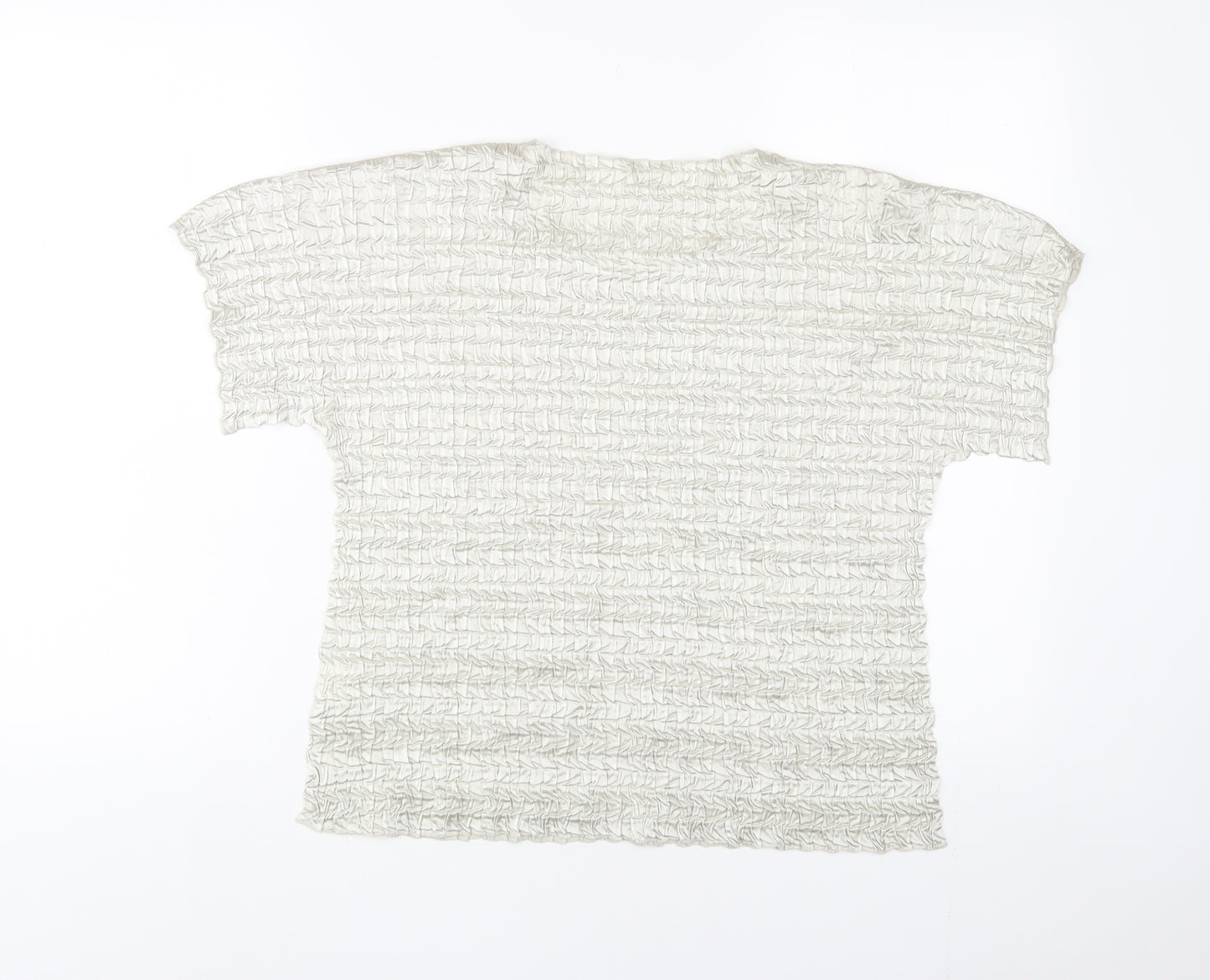 Chanti Womens Silver Polyester Basic T-Shirt Size L Crew Neck - Pleated