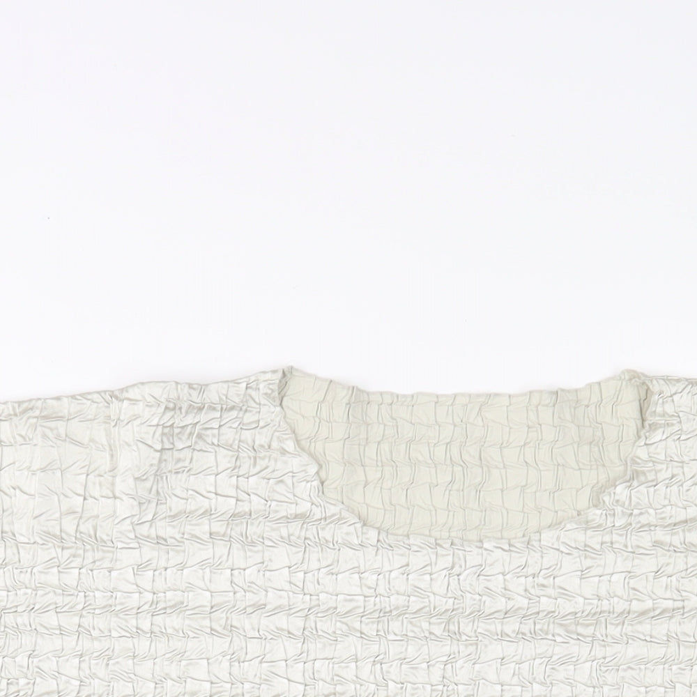 Chanti Womens Silver Polyester Basic T-Shirt Size L Crew Neck - Pleated