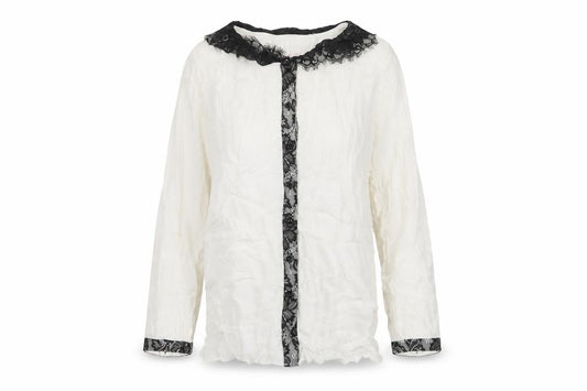 Front view of Phase Eight women’s ivory viscose basic button-up, size UK 8, collared - lace