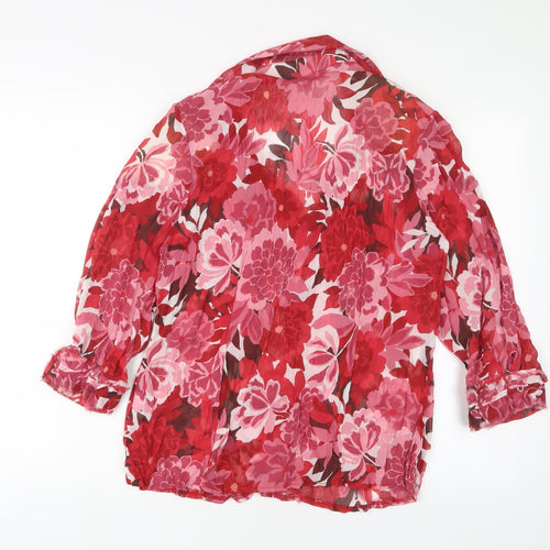 Per Una Womens Pink Floral Polyester Basic Button-Up Size 18 V-Neck - Frill