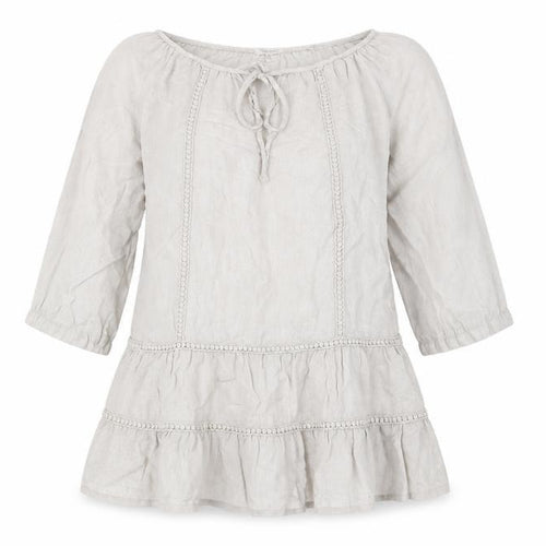 Rose Marine Womens Grey Linen A-Line Size M Boat Neck Pullover - Keyhole neck, Embroidered