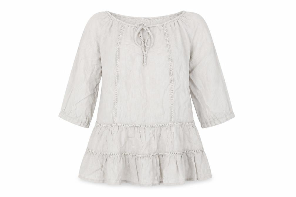 Rose Marine Womens Grey Linen A-Line Size M Boat Neck Pullover - Keyhole neck, Embroidered