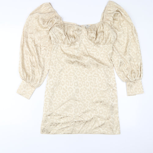 Miss Selfridge Womens Gold Animal Print Polyester A-Line Size 10 Square Neck Button