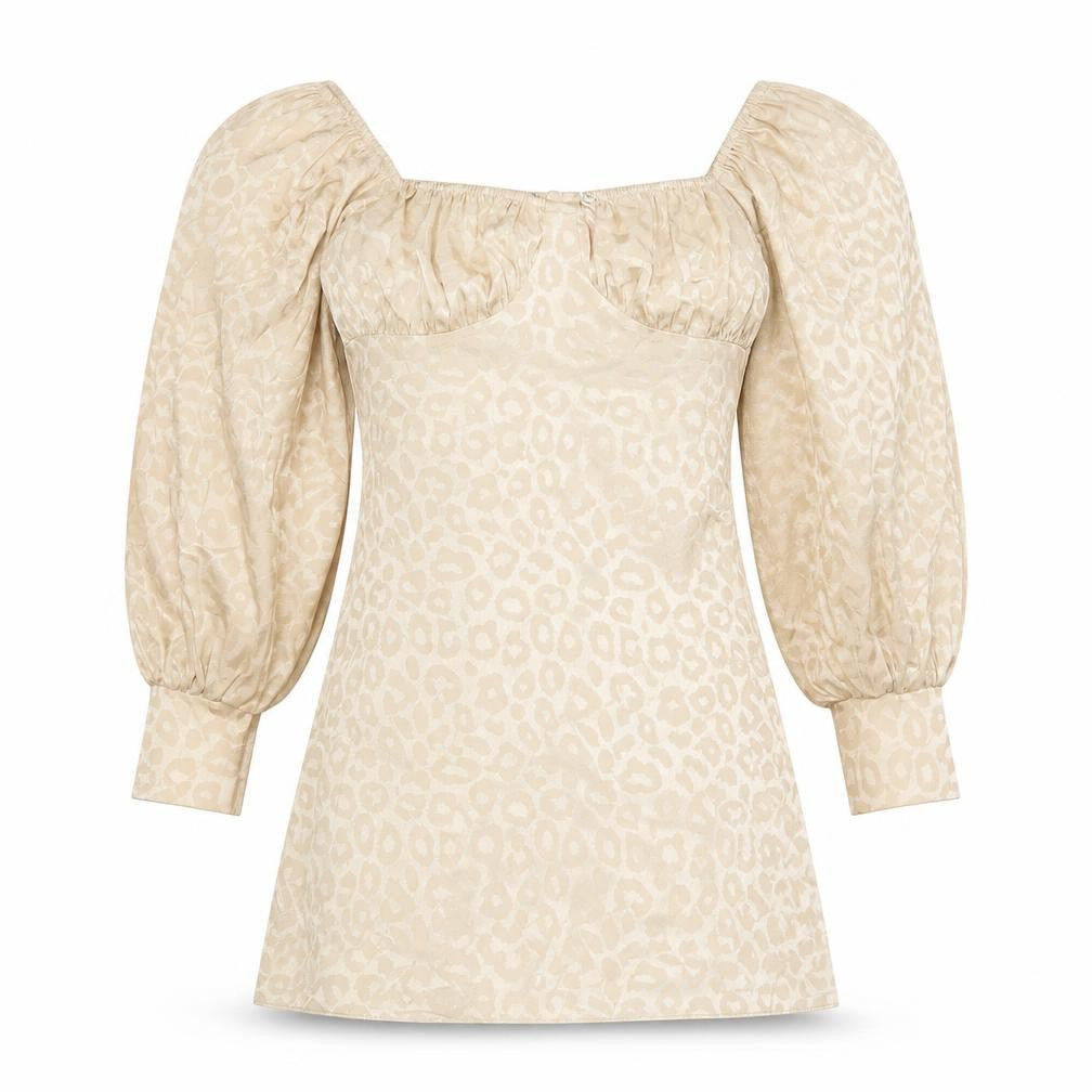 Miss Selfridge Womens Gold Animal Print Polyester A-Line Size 10 Square Neck Button