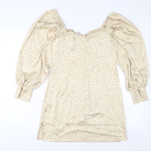 Miss Selfridge Womens Gold Animal Print Polyester A-Line Size 10 Square Neck Button
