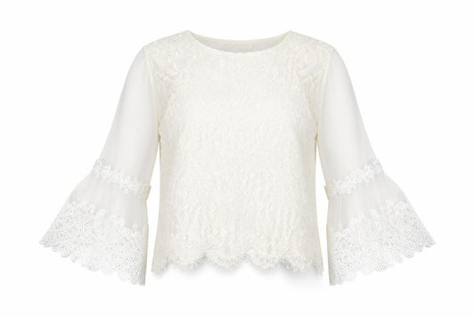 Front view of Apricot women’s ivory viscose basic blouse, size UK 10, crew neck