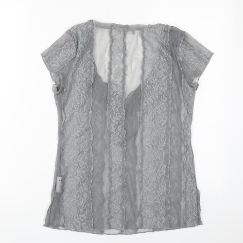 Per Una Womens Grey Polyester Basic T-Shirt Size 10 V-Neck - Lace, Embroidered, Sequins