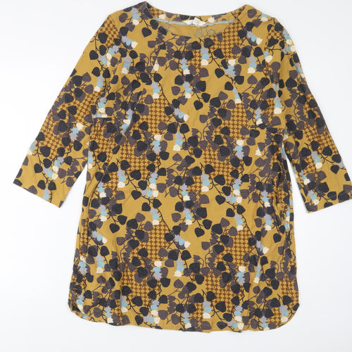White Stuff Womens Yellow Geometric Cotton A-Line Size 14 Boat Neck Pullover