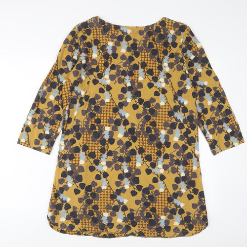 White Stuff Womens Yellow Geometric Cotton A-Line Size 14 Boat Neck Pullover