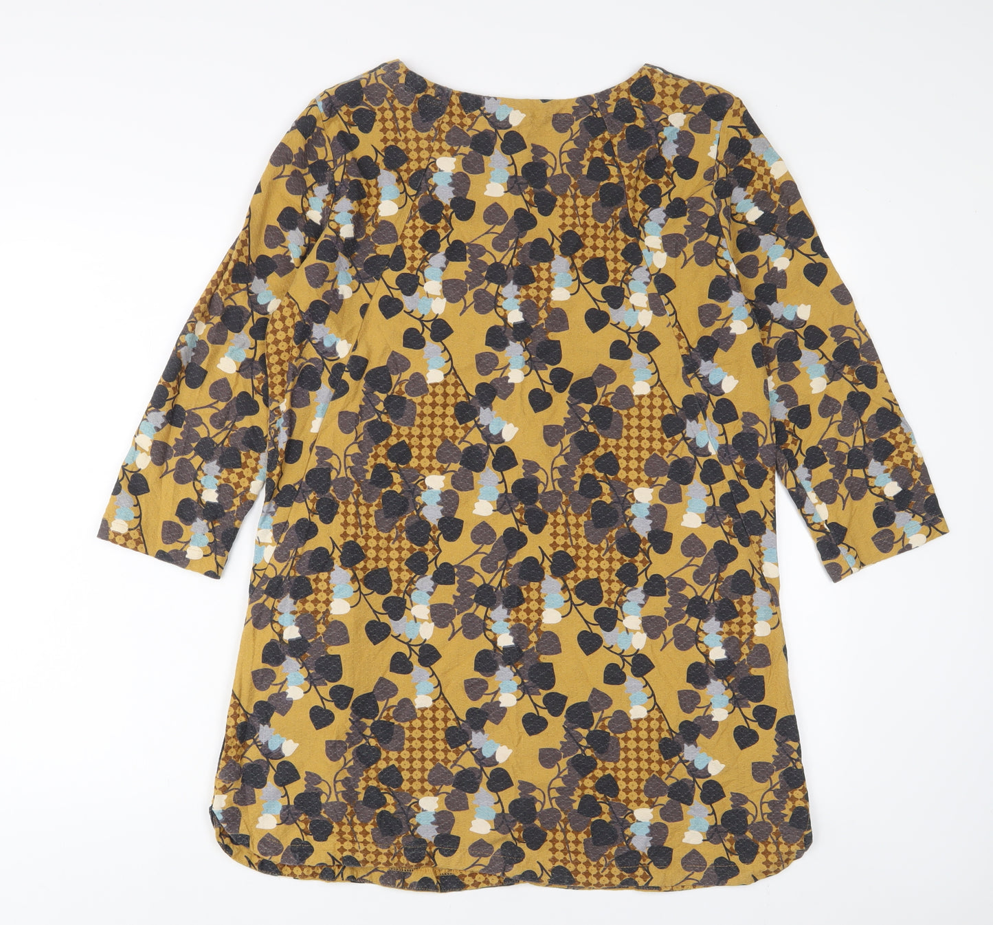 White Stuff Womens Yellow Geometric Cotton A-Line Size 14 Boat Neck Pullover