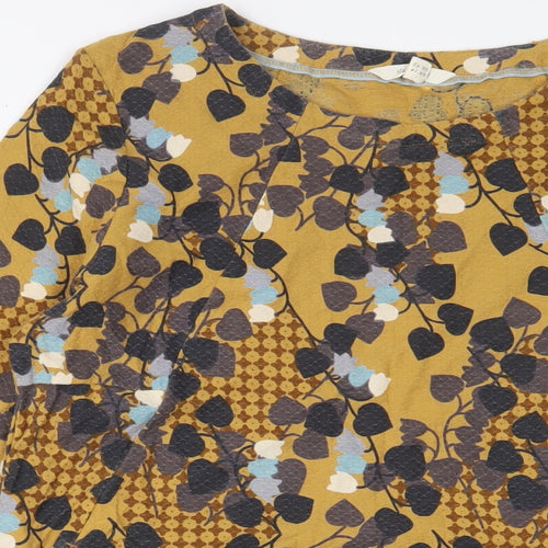 White Stuff Womens Yellow Geometric Cotton A-Line Size 14 Boat Neck Pullover