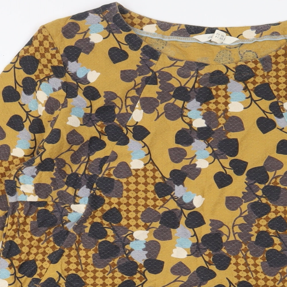 White Stuff Womens Yellow Geometric Cotton A-Line Size 14 Boat Neck Pullover