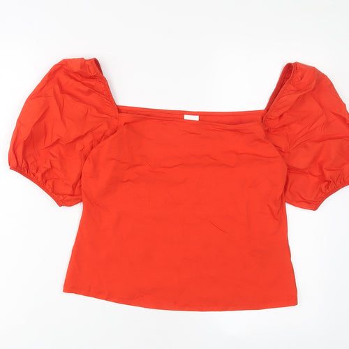 H&M Womens Red Viscose Basic T-Shirt Size L Square Neck