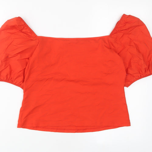 H&M Womens Red Viscose Basic T-Shirt Size L Square Neck