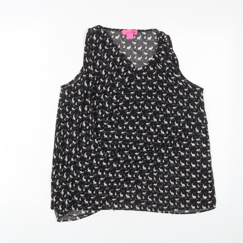 Monsoon Womens Black Geometric Polyester Basic Tank Size 10 Cowl Neck