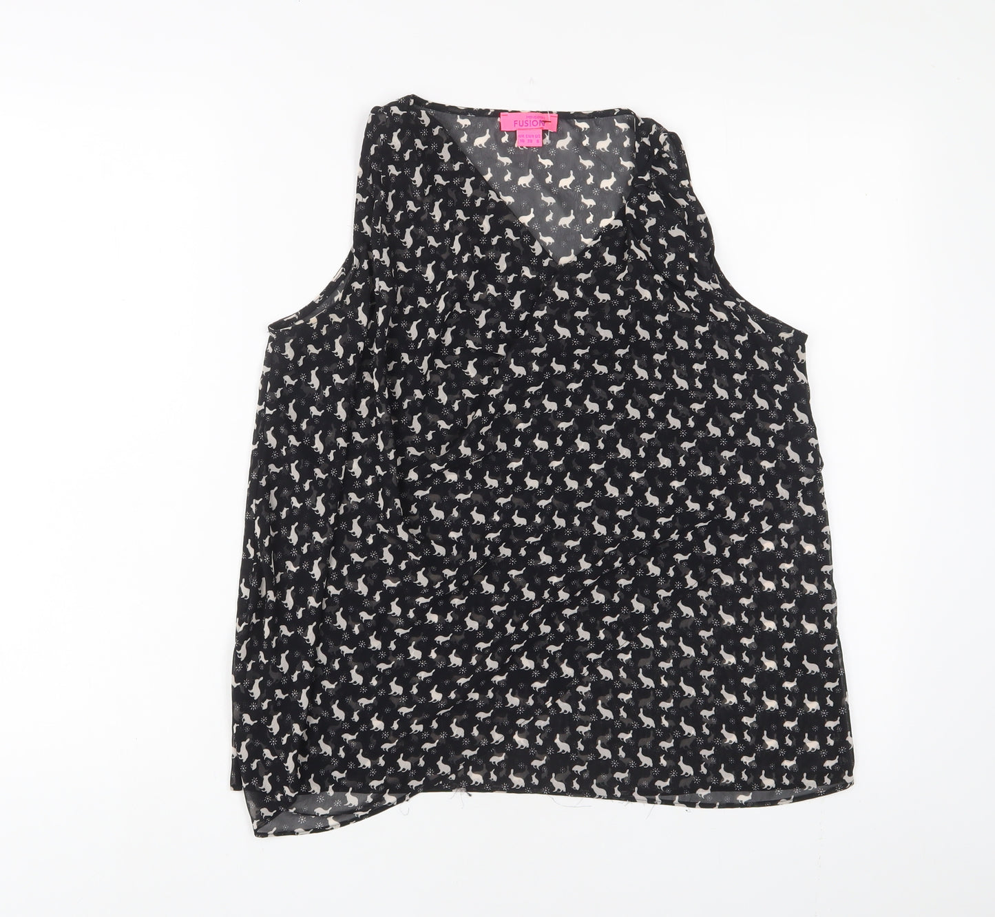 Monsoon Womens Black Geometric Polyester Basic Tank Size 10 Cowl Neck