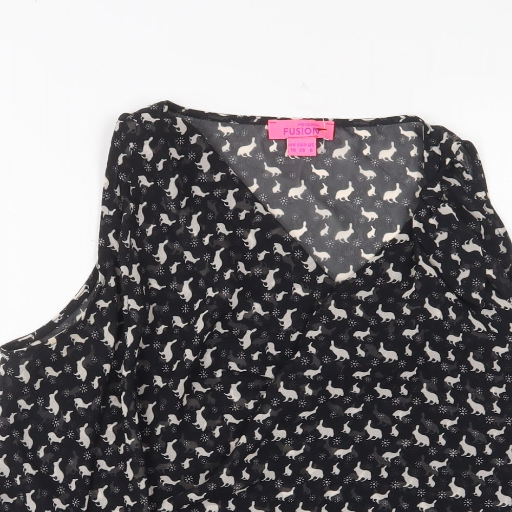 Monsoon Womens Black Geometric Polyester Basic Tank Size 10 Cowl Neck