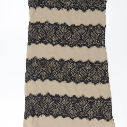 Limited Collection Womens Brown Polyester Sheath Size 8 Boat Neck Button - Lace