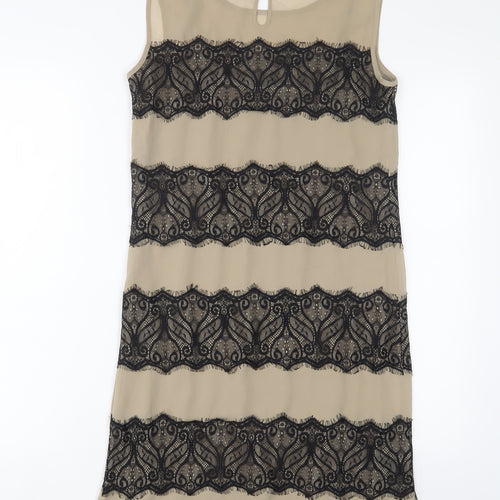 Limited Collection Womens Brown Polyester Sheath Size 8 Boat Neck Button - Lace